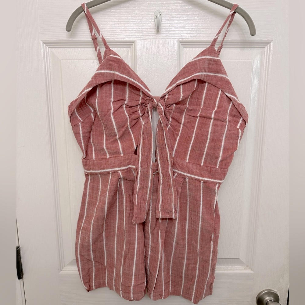 Striped Red and White Tie-Front Romper, cotton blend size XL spring summer
